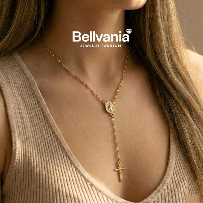 Kalung Titanium Rosario Wanita Medali Maria Salib Emas Mawar Perak Fashion Perhiasan Religius - 46