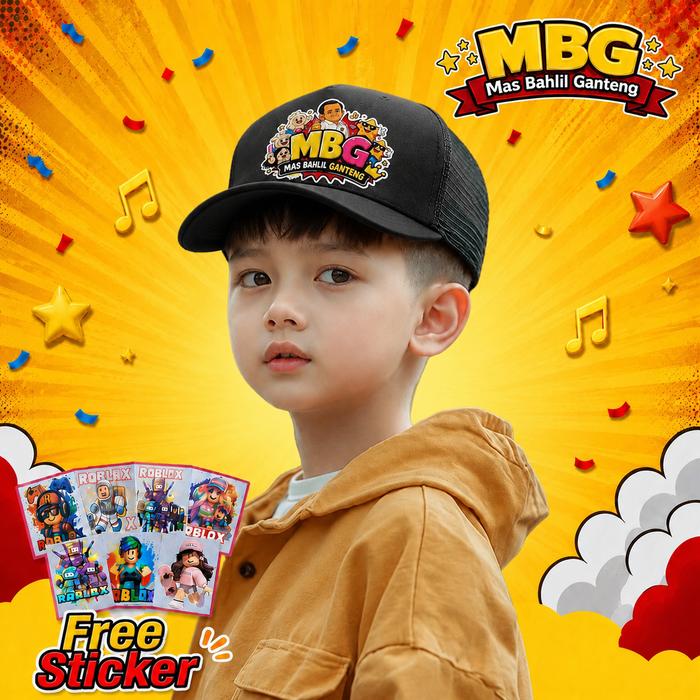 Topi Anak MBG Mas Bahlil Ganteng Trucker Mesh Premium | Bonus Free Sticker Roblox