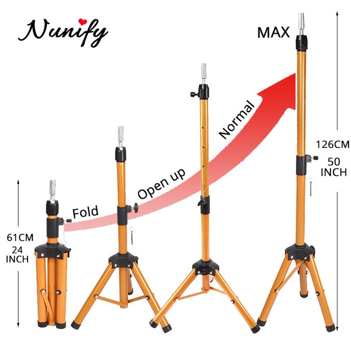 Manekin Kepala Tripod Wig Hitam Dapat Disesuaikan Tripod Stand Holder