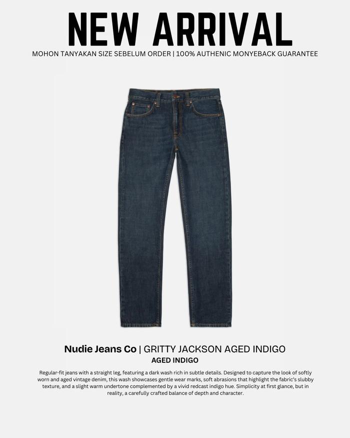 Nudie Jeans Co | GRITTY JACKSON AGED INDIGO | Celana Denim AGED INDIGO Pria dan wanita 100% ORIGINAL