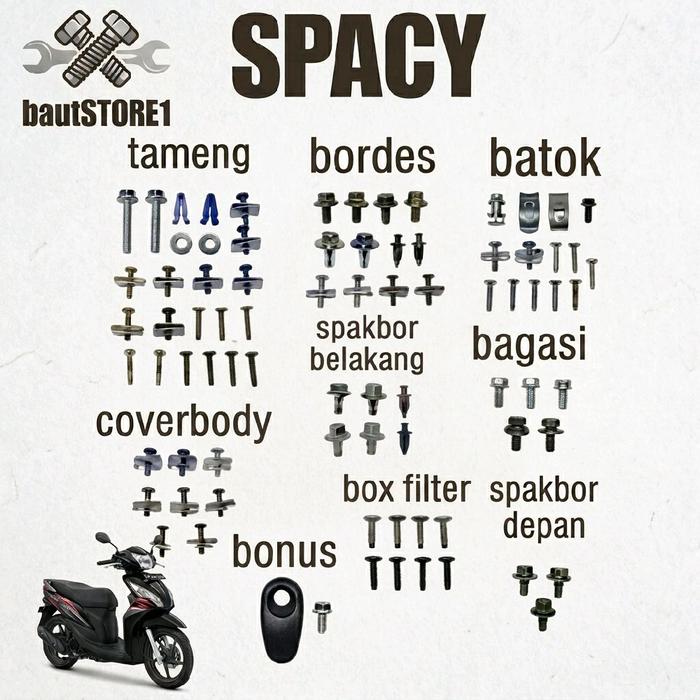 Baut Fullset Honda Spacy - Fullset Fullbody dengan Tameng Bordes Batok Spakbor Belakang Bagasi Cover