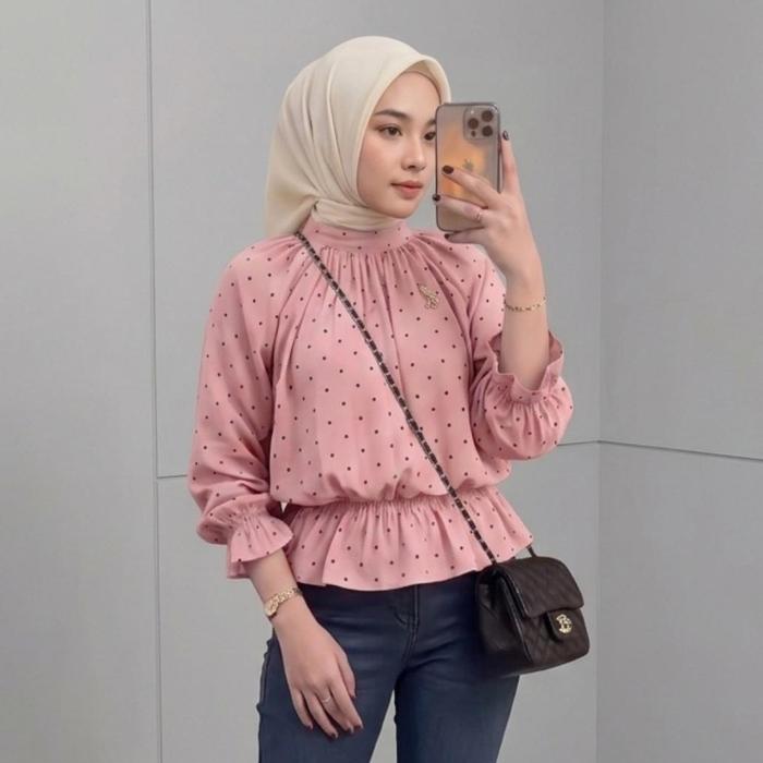 Ohime - Blouse Wanita Casual Rayon Motif Polka Kekinian dengan Desain Elegan dan Nyaman