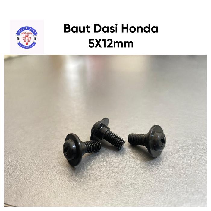 (Paket 25-100 pcs) Baut Dasi Honda 5x12 mm / Baut Cover Body Honda 5x12 mm Hitam