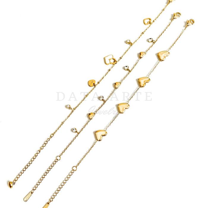 TITANIUM Heart Bracelet | Gelang Hati Putih Permata Simple Gold Cantik - Lapis Emas Anti Karat - Ele
