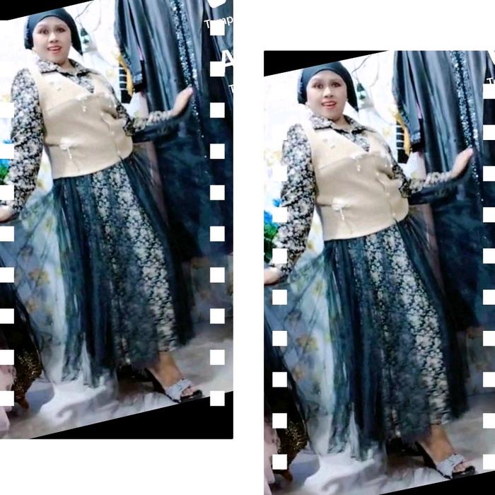 gamis rompi rajut kom tille import Dress Kombinasi Panjang