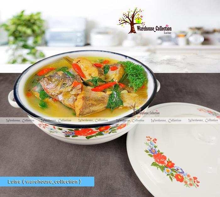 PANCI TUREN JADUL ENAMEL 26 CM// PANCI SUP SAYUR MOTIF BUNGA// PANCI MASAK ENAMEL JADUL