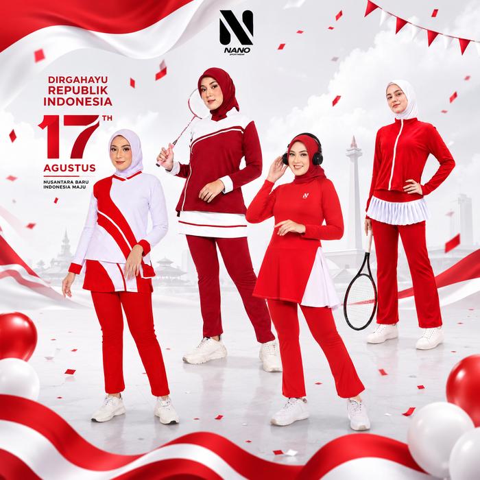 NANO SPORTWEAR MERAH PUTIH - Baju olahraga merah putih / Baju senam muslim MERAH PUTIH / BAJU SENAM