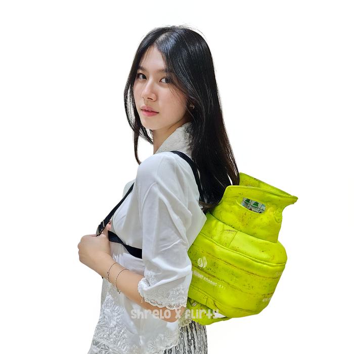 Tas Ransel Gendong Bentuk Tabung Gas Hijau LPG Melon Ijo 3 kg Karatan Shrelo Kado Unik Kado Kocak Ul