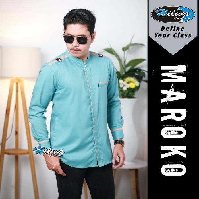 Kemeja Koko HILWA Lengan Panjang Warna Wardah Hitam Putih Ungu Bahan Toyobo Fodu