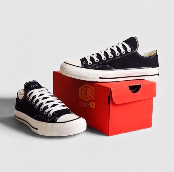 Er-Q - Sepatu Sneakers Hitam Putih HELLENS Classic Pria Wanita Kanvas Ukuran 36-43 Anak Dewasa Sepat