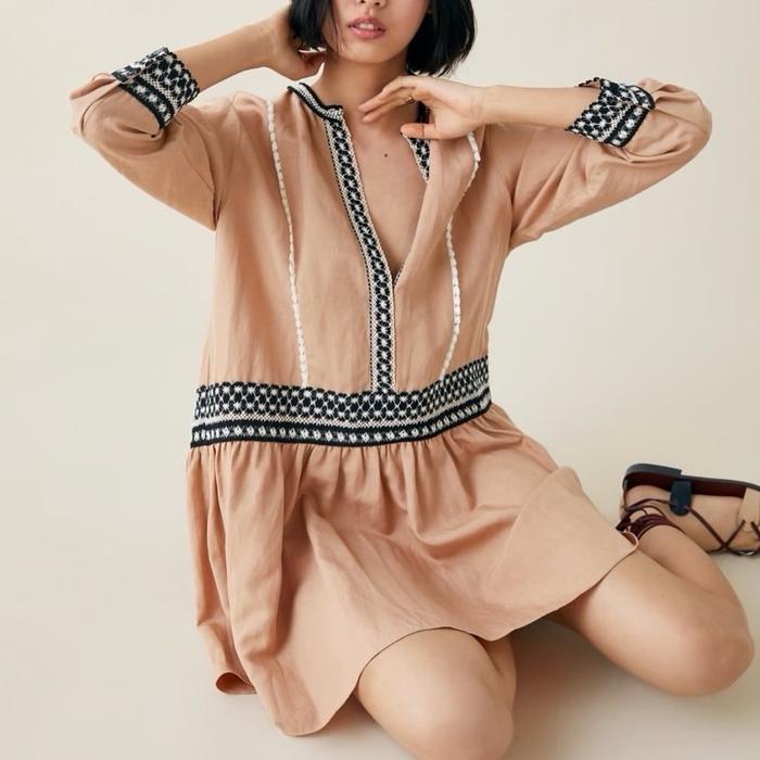 Zr bohemian dress linen bordir new with tag