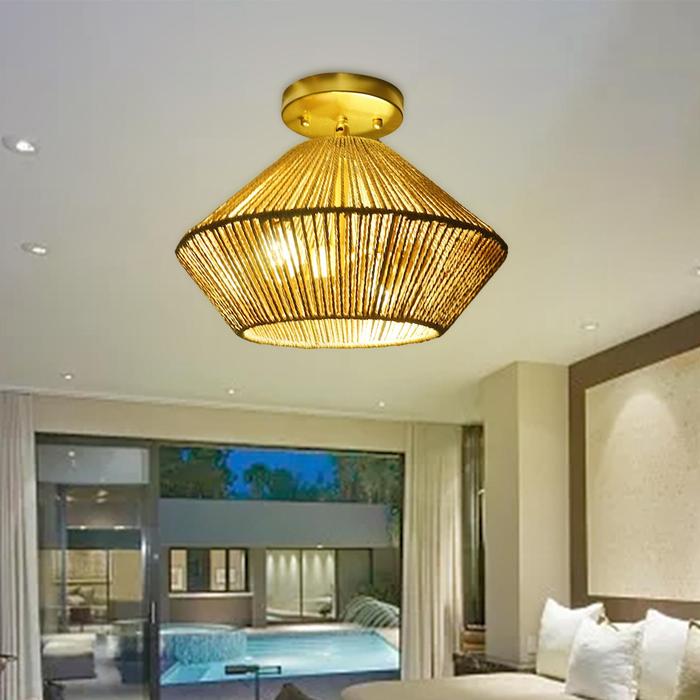 Rope Paper Semi Flush Mount Ceiling Light Woven Hallway Ceiling Light