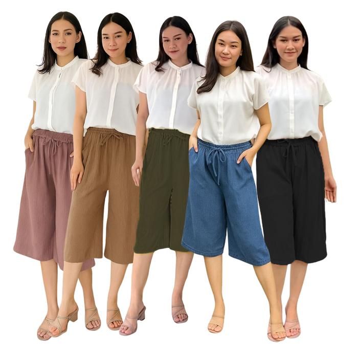 NHM Celana Pendek Wanita Model Kulot 7/8 Cringkel Jumbo Bahan Premium Tebal Adem Muat Sampai BB 80 C