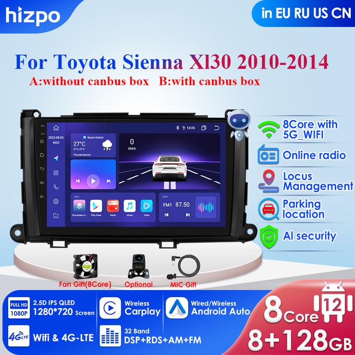 8G+128GB Head Unit for Toyota Sienna XL30 2010-2014 Car Radio