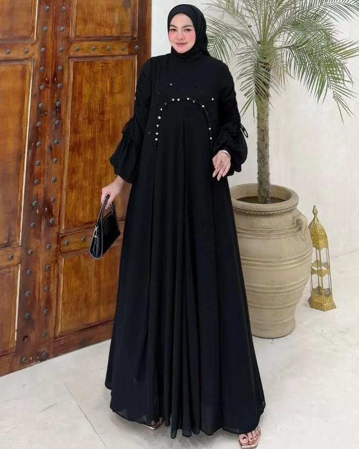 ELORA DRESS Gamis 2025 Model Terbaru Abaya Turkey Maxi Dress Arab Saudi Payet Mutiara Zephy Turki Um