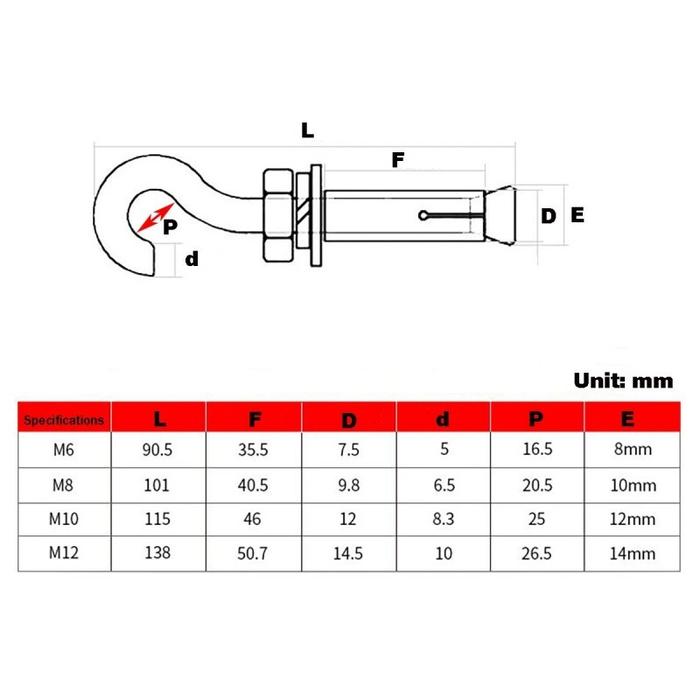 M6/M8 Hook Dynabolt Gantung 10pcs Dynabolt Anchor Dinabolt Hook Bolt Sleeve Anchor Baut Hook Dynaset