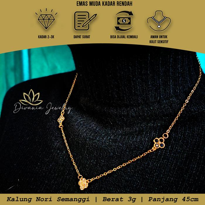 Kalung Nori Tri Semanggi | Berat 3g | Panjang 45cm | Cantik Minimalis