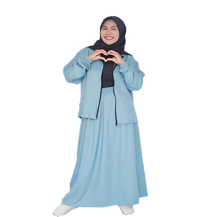 HELIZA Setelan Baju Atasan dan Rok Wanita Muslim Terbaru Oneset Kemeja Polos Model Busui Bahan Premi
