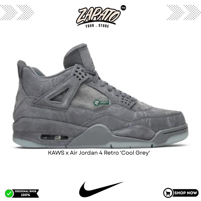 Sepatu Air Jordan 4 Retro x KAWS  'Cool Grey' Original Brand New In Box