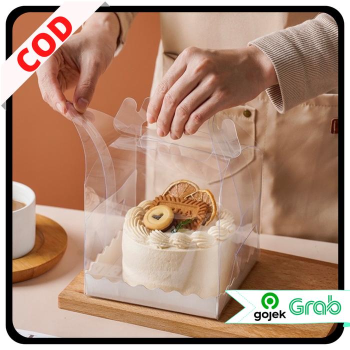 KAISSO - KOTAK MIKA KUE ULANG TAHUN TRANSPARANT CAKE BOX WITH HANDLE PACKAGING TRANSPARAN