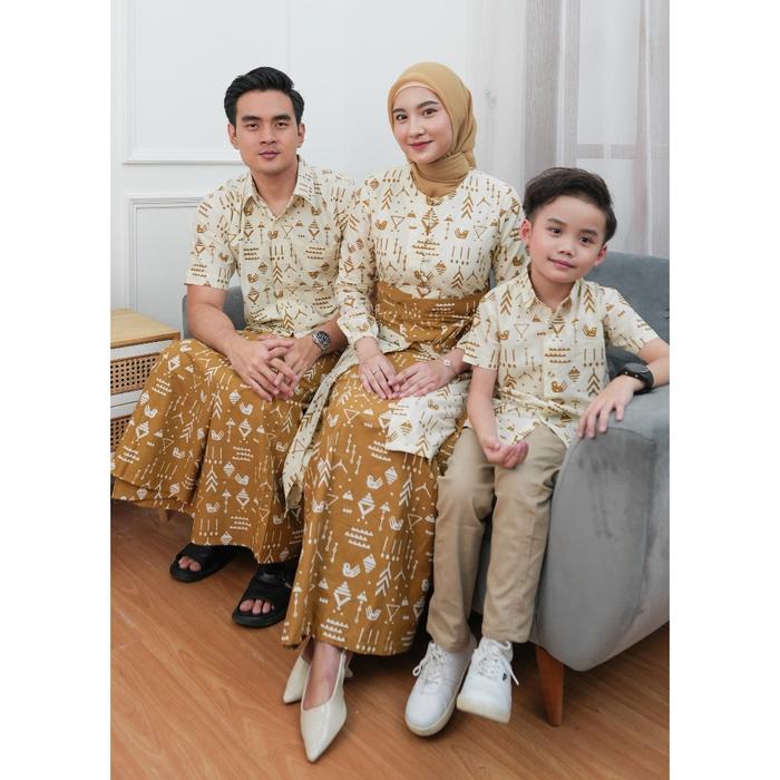 Naraya Couple Batik Family Set Sarimbit Keluarga Atasan Baju Lebaran Batik Cap Coklat Susu