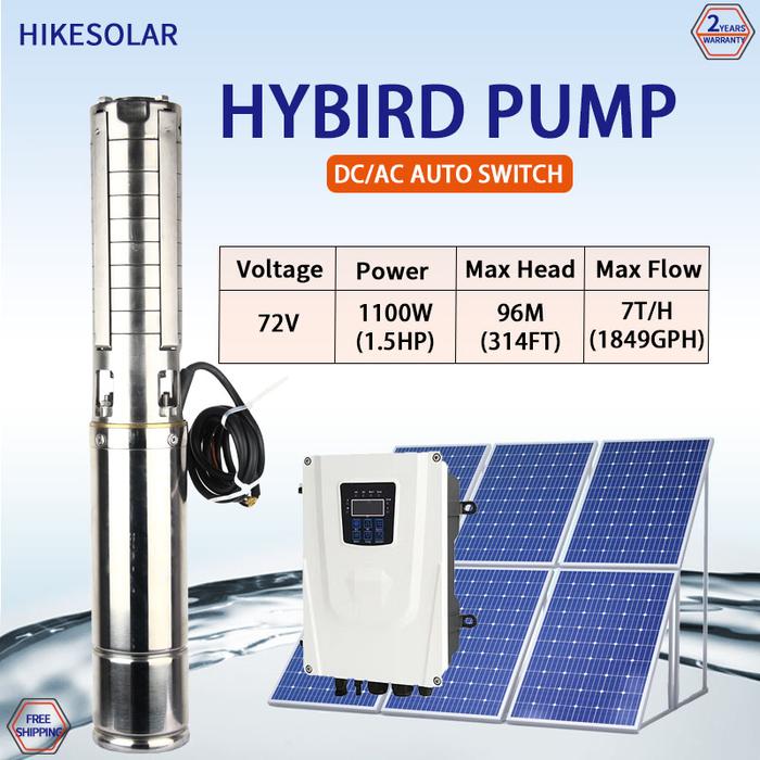 Hybrid 1.5HP Brushless deep well pump agricultural irrigation solar water pump Submersible Max Head 