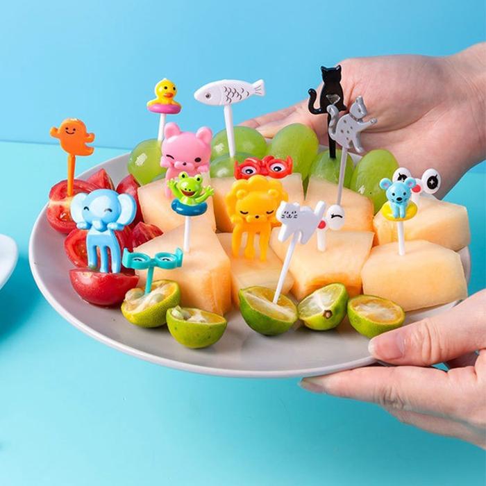 6/8 Pcs Tusuk Gigi Buah/ Garpu Buah Kartun Anak-anak Tongkat Bento/ Garpu Buah