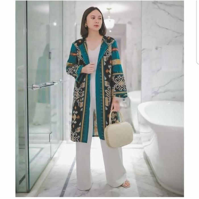 BAJU OUTER WANITA BATIK LONG CARDIGAN TENUN ETNIK OVERSIZE JUMBO