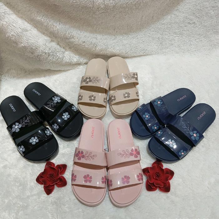 sandal selop ban 2 luofu motif bunga