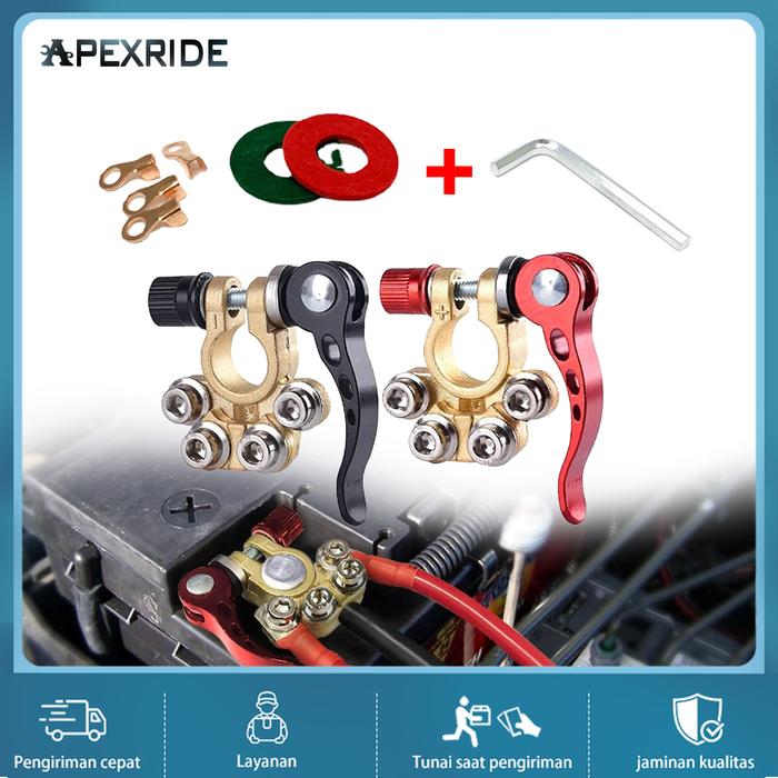 ID-Apexride 12V 24V 2 PCS Klip Kepala Aki Klem Terminal Aki Bahan Kuningan Terminal Accu Mobil Klem