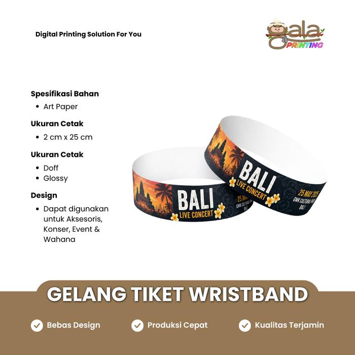 Gelang Tiket Custom Art Paper - Wristband Kertas Konser, Event, Wahana & Pameran (Finishing Doff / G