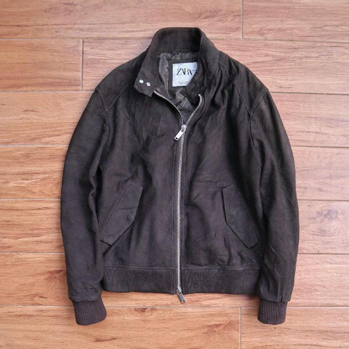 ZARAMAN suede sapi size XL Jaket kulit asli bomber varsity coklat vintage oversize overfit boxy genu