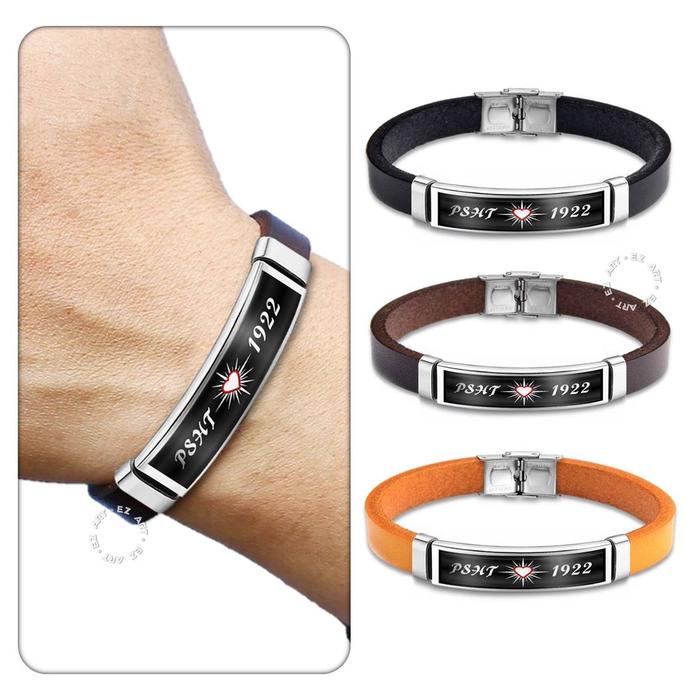 GELANG PREMIUM KULIT SINTETIS TEMA CUSTOM PENDEKAR SILAT PSHT SH TERATE STAINLESS STEEL PRIA WANITA 