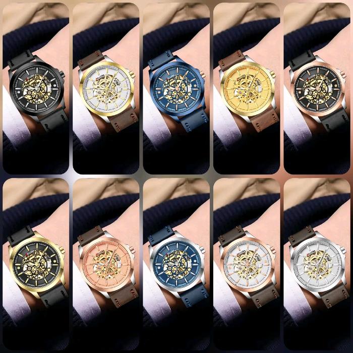 BELLEDA 9482 JAM TANGAN PRIA OTOMATIS ANTI AIR, Stainless Steel Tali Kulit Original Arloji Fashion