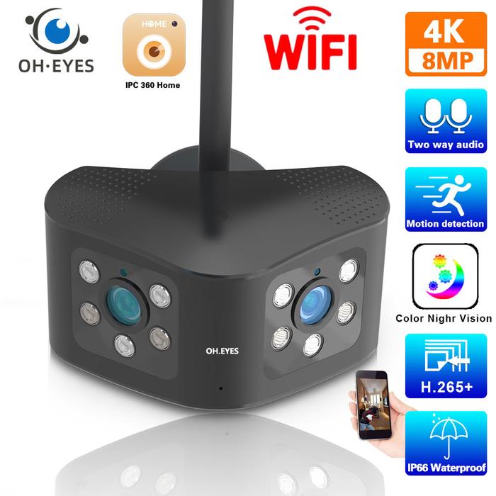 4K Dual Lens CCTV Wifi Surveillance IP Camera Outdoor 8MP 180°Ultra