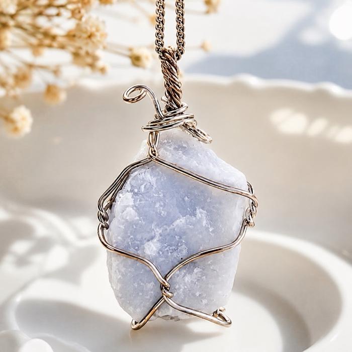 Kalung Angelite Batu Alam Asli Handmade Premium Made in Turkey Natural Crystal Necklace Healing Ston