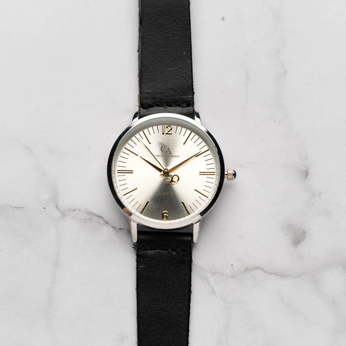 Jam Tangan Wanita Christyan Arden THEO CA3205-Silver-Black Strap #gratisongkir