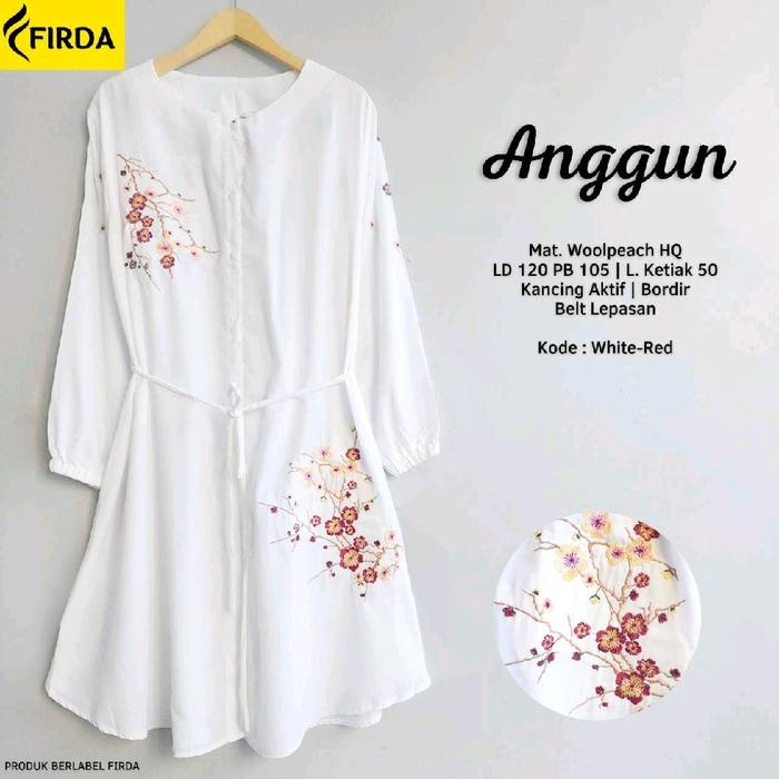 Anggun white-red Ld 120 Baju muslim Tunik bordir JUMBO / Firda