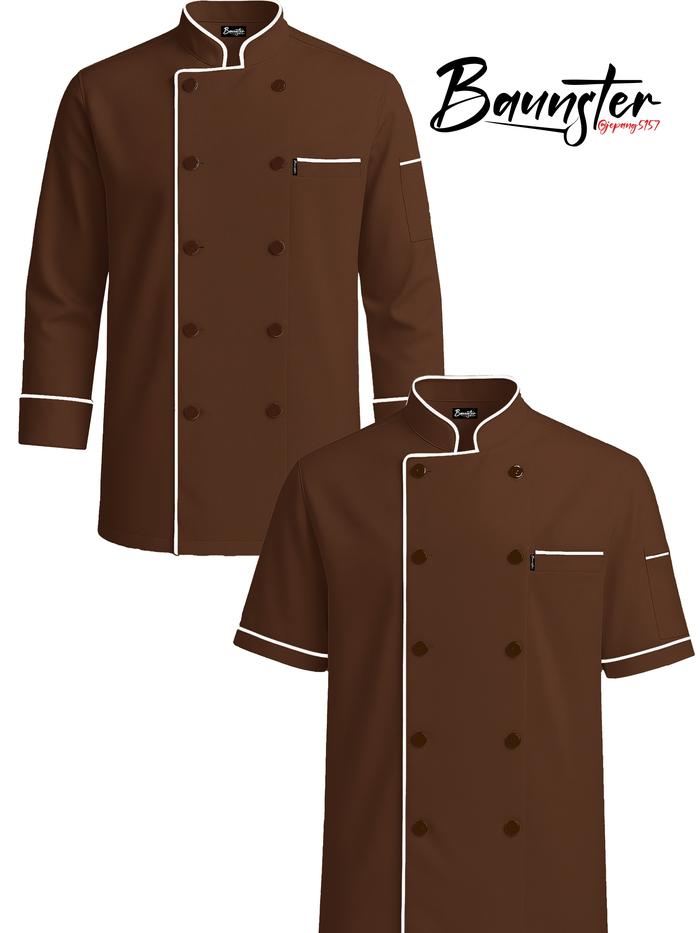 Baunster Baju Kerja Koki Coklat Panjang Dan Pendek Bahan Drill Premium Pria Dan Wanita