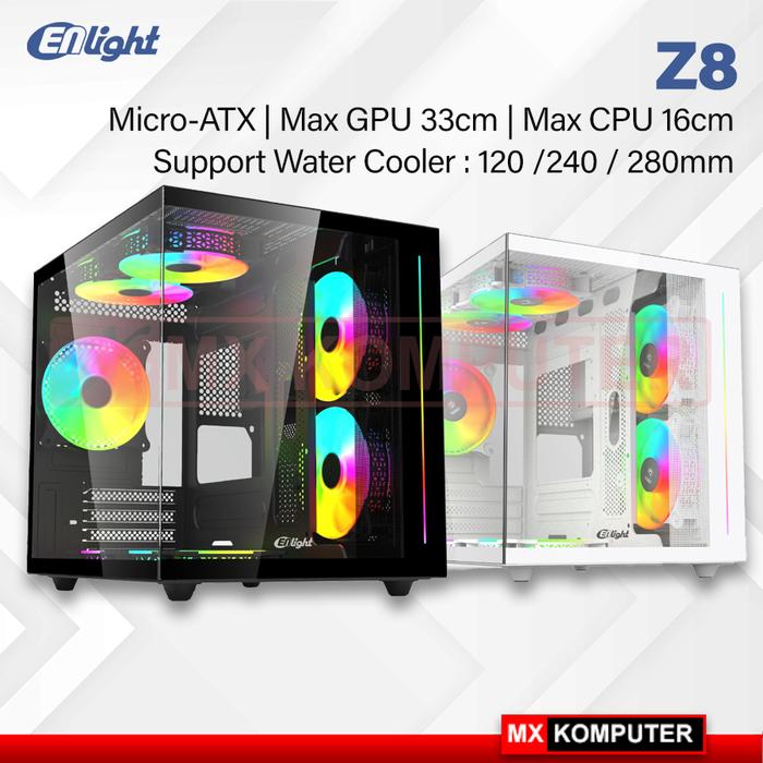Casing ENLIGHT Z8 PC Case Tampered Glass M-ATX Support WaterCooling 240-280
