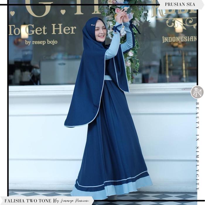 Nararya Gamis Set Khimar Falisha Outfit Muslimah Busui Polos Two Tone