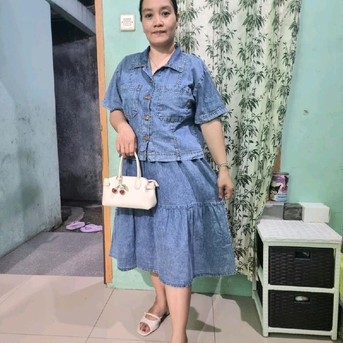setelan rok jeans wanita (reject sale)