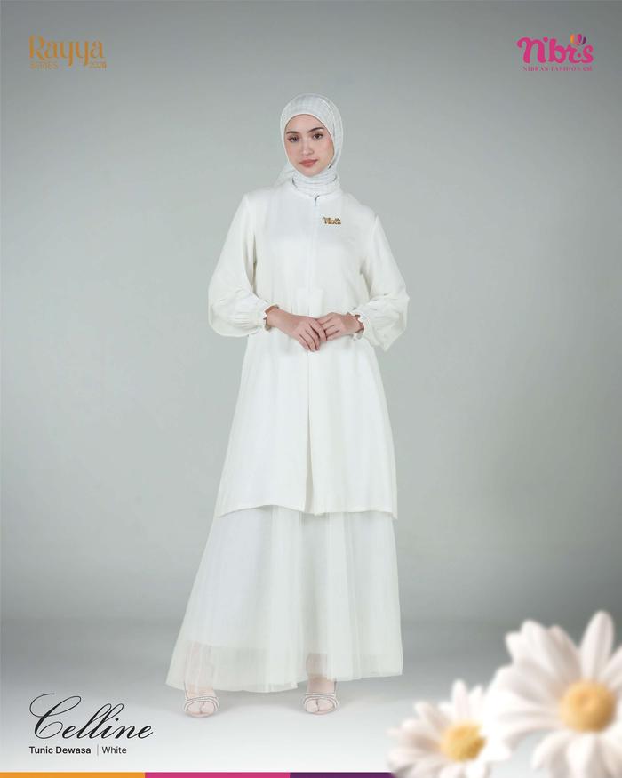 Tunik Putih Nibras Celline Dewasa Remaja Mewah