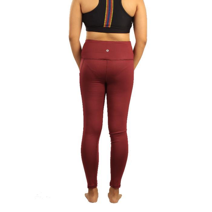 Celana Olahraga 90 Degree High Rise Side Pocket 7/8 Legging-Maroon