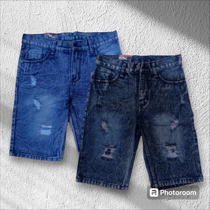Celana Pendek Pria Sobek Jeans VOLCOM Broadshort Snow Black Ukuran 28-33  Tebal Panjang Stretch