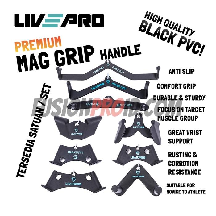 AJS- Livepro MAG Power Grip Handle Bar Cable Attachment Gym Fitness Fitnes Hand Handel Lat Pulldown 