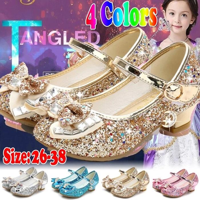 Sepatu Kulit Putri Untuk Anak Perempuan Bunga Kasual Glitter Sepatu Anak Perempuan Hak Tinggi Simpul