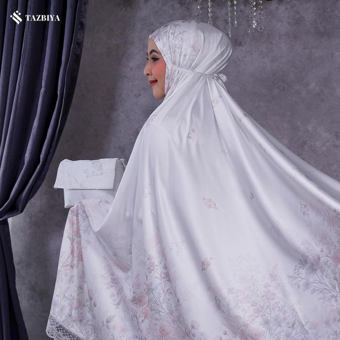TAZBIYA - MUKENA LACE SILK PREMIUM ENISA | All Size fit to Jumbo | Mukena Putih Tazbiya | Mukena Si