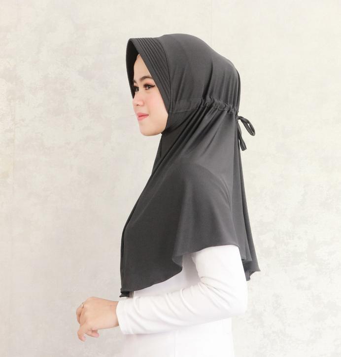HAMIDAH SERUT JILBAB BERGO INSTAN JERSEY PREMIUM BAHAN ANTHEM TALI BELAKANG UKURAN DEPAN 65CM BELAKA