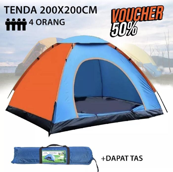Tenda Camping Ukuran Besar 200Cm X 200Cm Besar Kemah Camping Mainan Anak Edukatif Outdoor 4-6 Orang